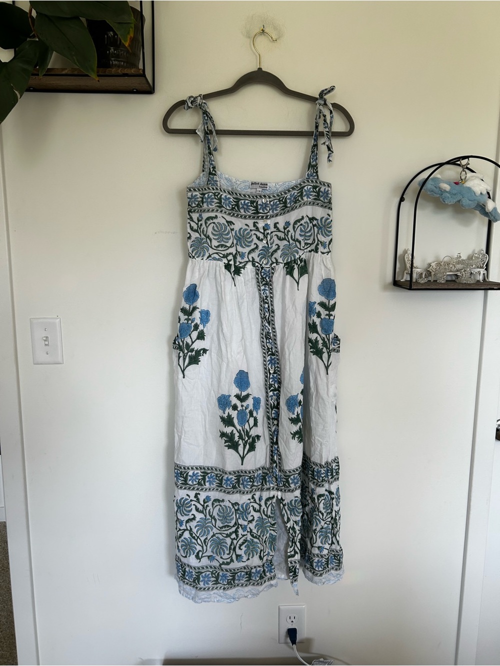 Juliet Dunn Palladio Print Tie Shoulder Dress 100% Cotton Mid Length Midi 1/4/6